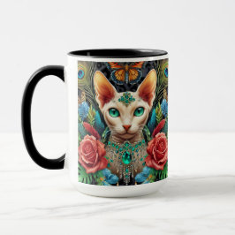 Caneca White Sphynx Cat Floral Art