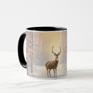 Caneca White Tail Deer Snowy Scene 11 oz. Coffee Mug