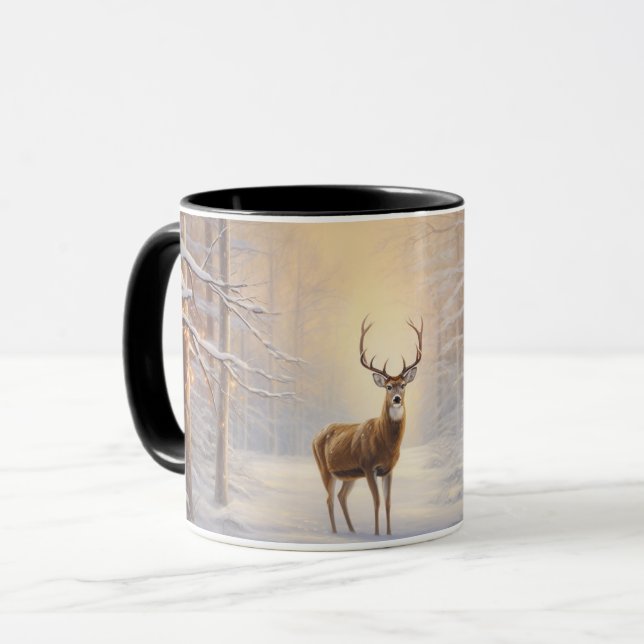 Caneca White Tail Deer Snowy Scene 11 oz. Coffee Mug (Frente Esquerda)