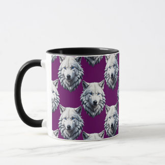 Caneca White Wolf Head Pattern Design Purple 