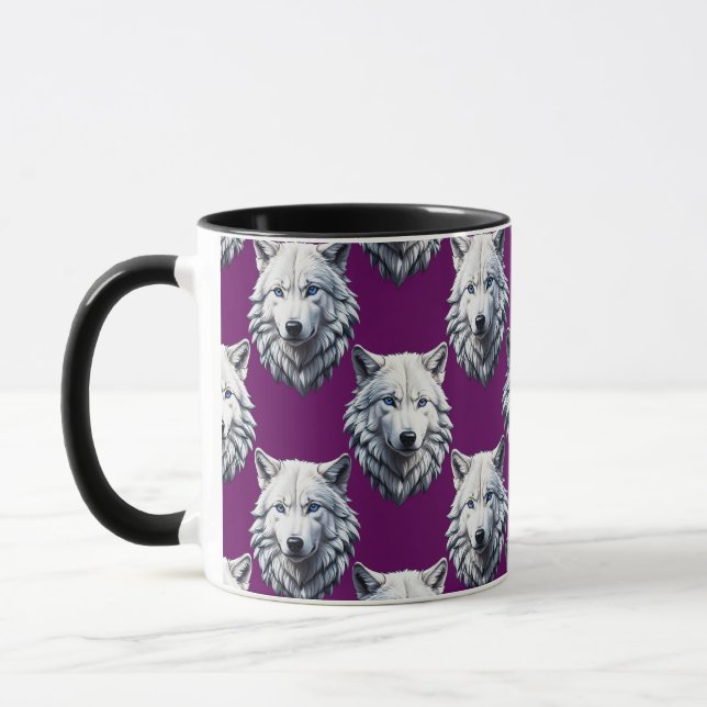 Caneca White Wolf Head Pattern Design Purple  (Esquerda)