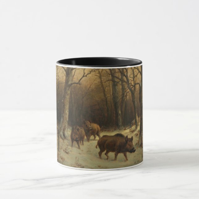 Caneca Wild Boars in the Snow (por Rosa Bonheur) (Centro)