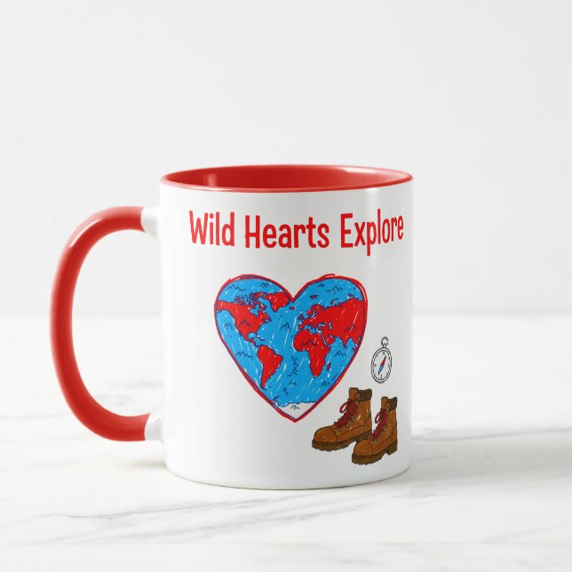 Caneca Wild Hearts Explore Map and Hiking Boots Art (Esquerda)
