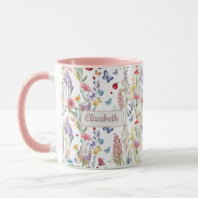 Caneca Wildflowers & Pink | Personalized Boho Gift for He (Esquerda)