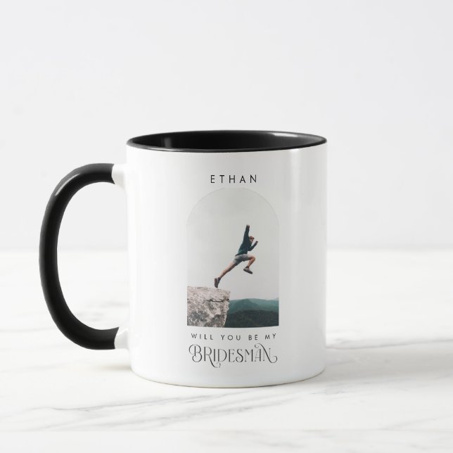 Caneca Will you be my Bridesman Minimal Photo Modern Arch (Esquerda)
