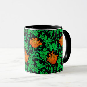 Caneca William Morris Anemone, Laranja, Verde e Preto