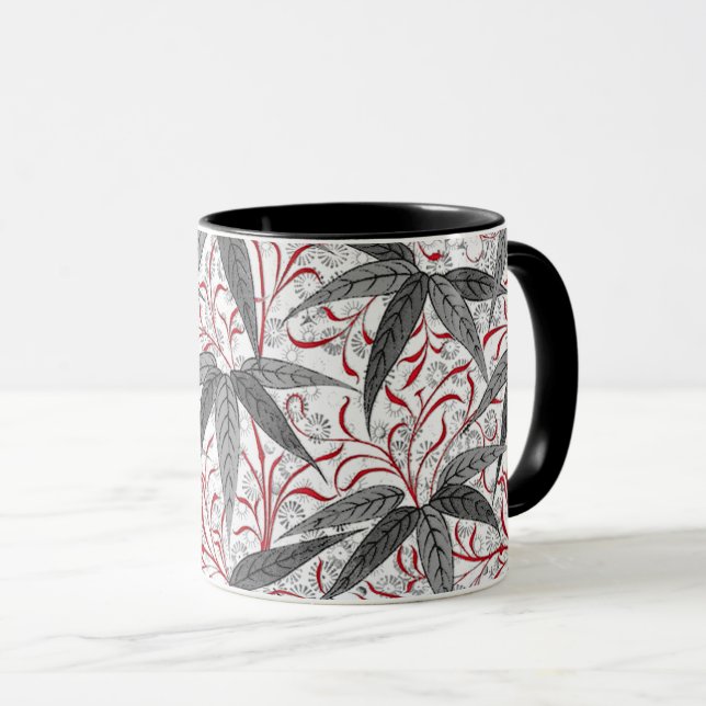 Caneca William Morris Bamboo Impressão, Cinza e Branco (Frente Esquerda)