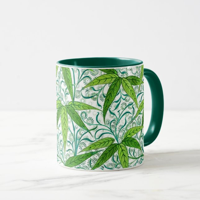 Caneca William Morris Bamboo Impressão, Verde e Branco (Frente Esquerda)