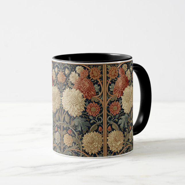 Caneca  William Morris Chrysanthemums Floral Art Nouveau  (Frente Esquerda)
