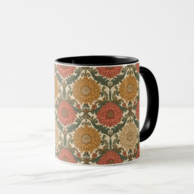 Caneca  William Morris Chrysanthemums Floral Art Nouveau  (Frente Esquerda)
