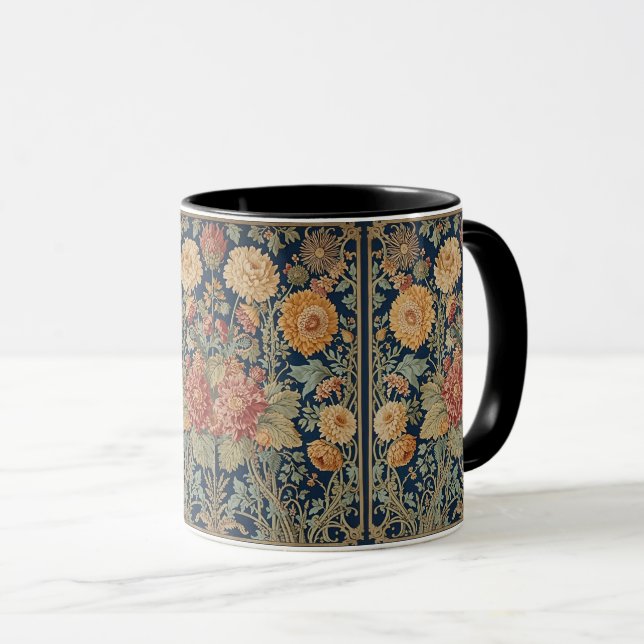Caneca  William Morris Chrysanthemums Floral Art Nouveau  (Frente Esquerda)