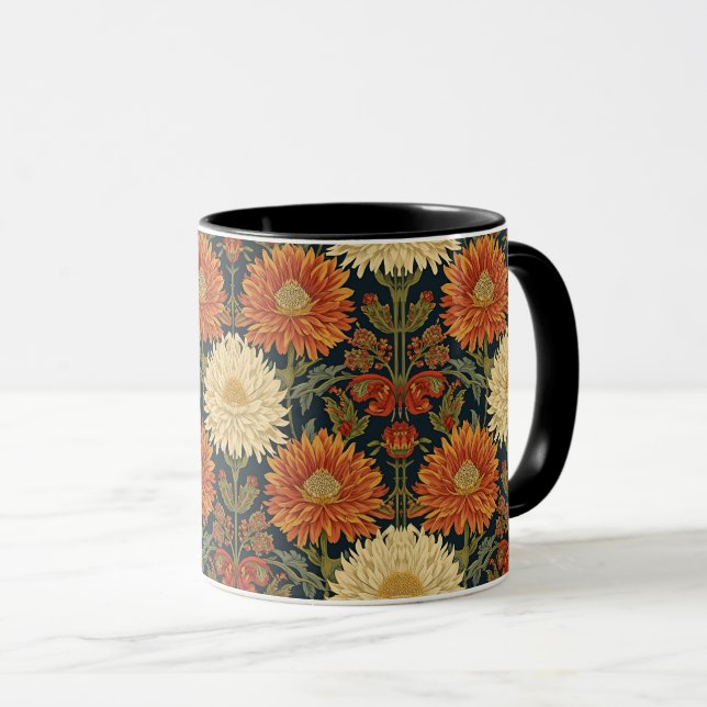 Caneca  William Morris Chrysanthemums Floral Art Nouveau  (Frente Esquerda)