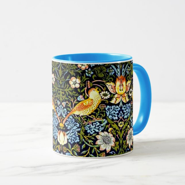Caneca William Morris design, Strawberry Thief (Frente Esquerda)