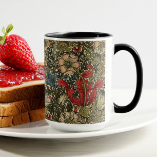 Caneca William Morris Elegante Padrão Floral Vermelho Ver
