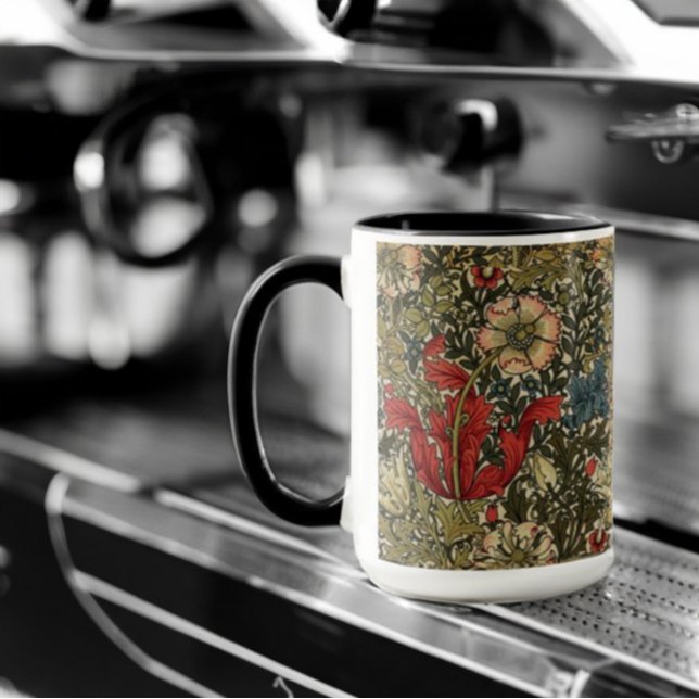 Caneca William Morris Elegante Padrão Floral Vermelho Ver (Criador carregado)