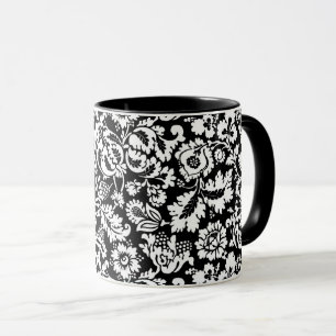 Caneca William Morris Floral Damask, Black and White