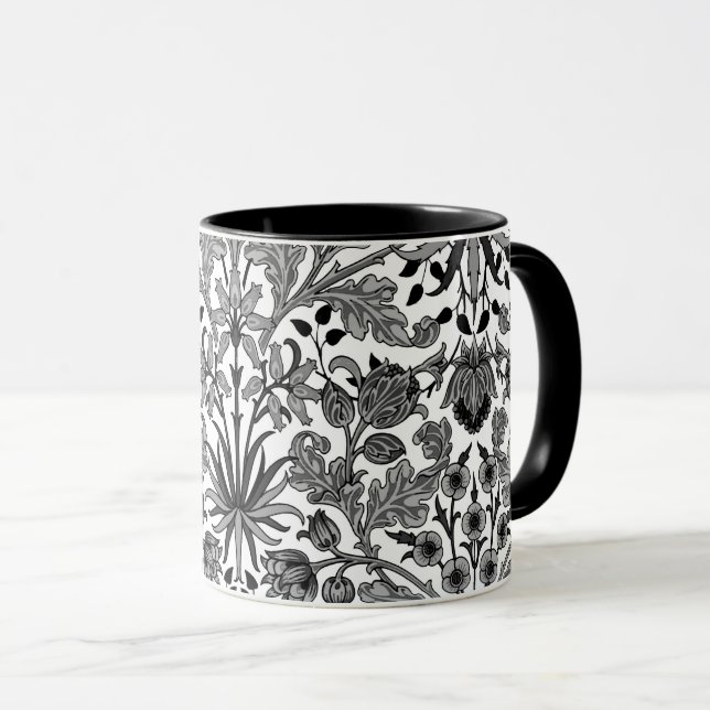 Caneca William Morris Hyacinth Impressão, Cinza, Preto e  (Frente Esquerda)
