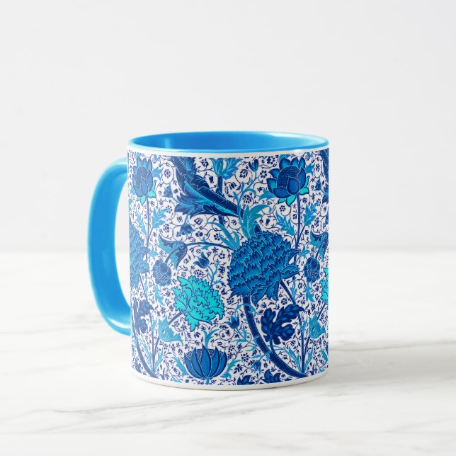 Caneca William Morris Jacobean Floral, Azul Cobalto (Frente Esquerda)