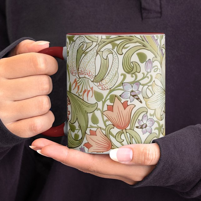 Caneca William Morris Lily Art Nouveau Padrão Floral Dois (Criador carregado)