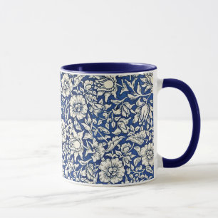Caneca William Morris Mallow Flowers Floral Azul Branco
