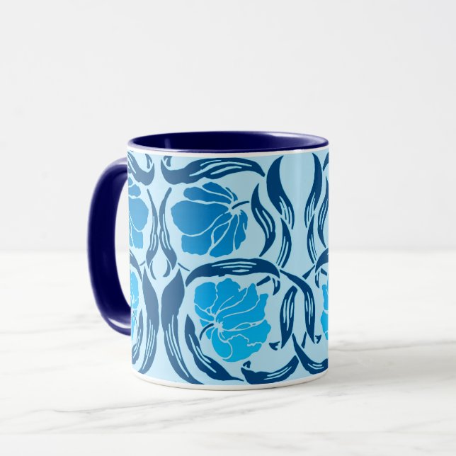 Caneca William Morris Pimpernel, Denim e Azul Claro (Frente Esquerda)