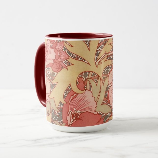 Caneca William Morris Poppies Floral Art Nouveau Pattern (Frente Esquerda)