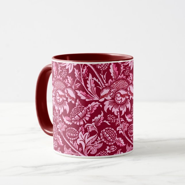 Caneca William Morris Sunflower, Borgonha e Rosa (Frente Esquerda)