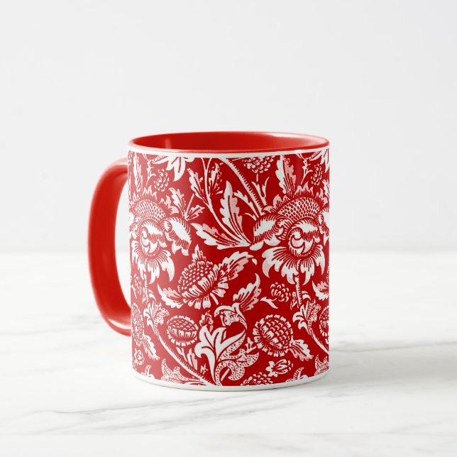 Caneca William Morris Sunflower, Deep Red e White (Frente Esquerda)