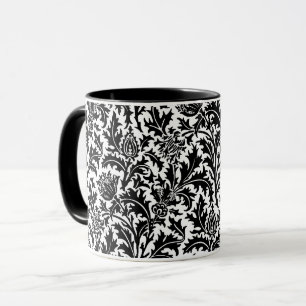 Caneca William Morris Thistle Damask, Preto a Branco