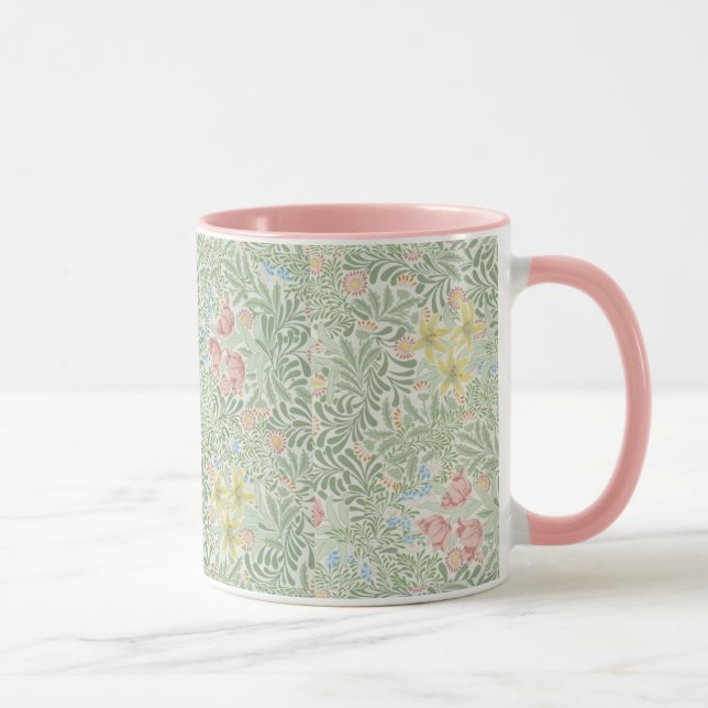 Caneca William Morris Vintage Bandeira Verde Rosa Floral (Direita)