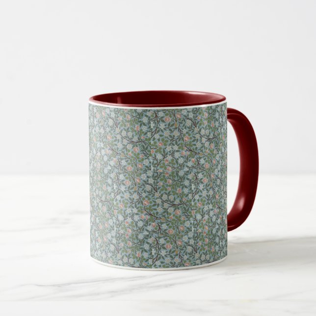 Caneca William Morris Vintage Floral Cor-de-Rosa Verde (Frente Esquerda)
