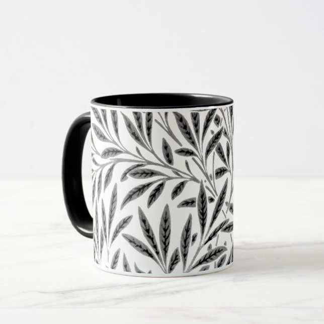 Caneca William Morris Willow Pattern, Cinzas, Preto e Bra (Frente Esquerda)