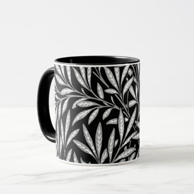 Caneca William Morris Willow Pattern, Preto e Branco (Frente Esquerda)