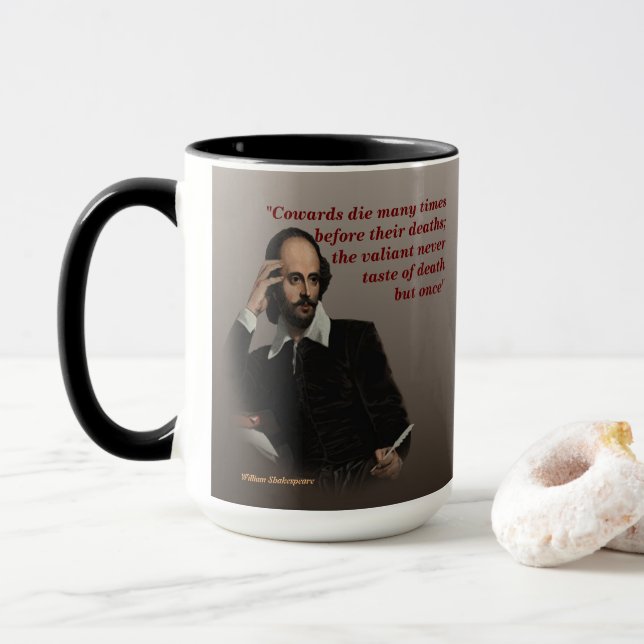 Caneca William Shakespeare Cita Sobre Covardes E Morte (Com Donut)