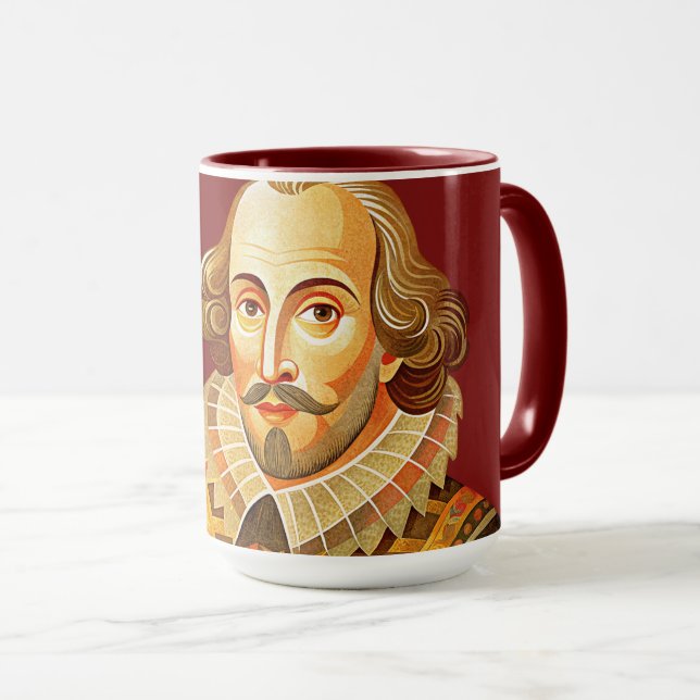 Caneca William Shakespeare - Ilustração de retrato para s (Frente Esquerda)
