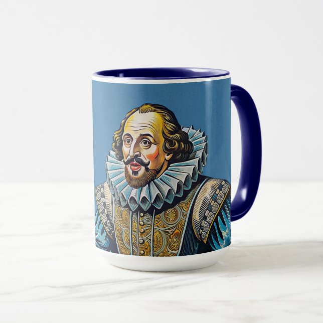 Caneca William Shakespeare - Ilustração de retrato para s (Frente Esquerda)