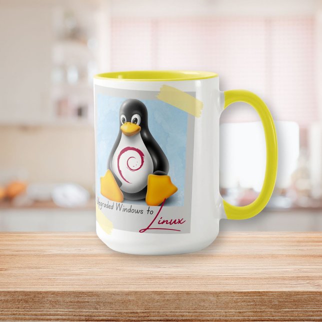 Caneca Windows Debian Linux Tux atualizado (Upgraded Windows Debian Linux Tux Mug)