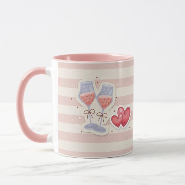 Caneca Wine Glass & Heart Pattern – Cute Pastel Love Illu (Esquerda)