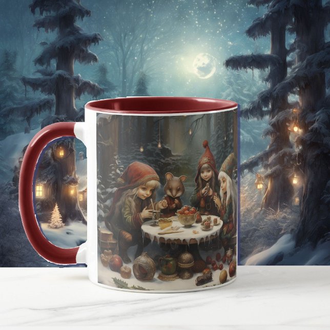 Caneca Winter Elves Tea with a Mouse Friend Add Name Gift (Criador carregado)