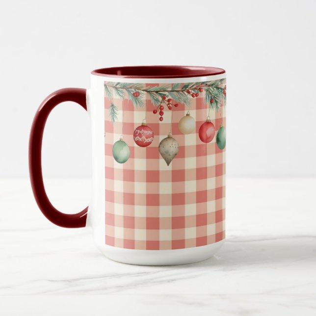 Caneca Winter Red Christmas gingham with ornaments (Esquerda)