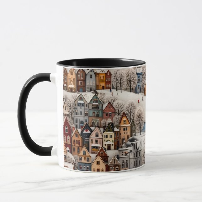 Caneca Winter Village Scene Cozy Snowy Town  (Esquerda)