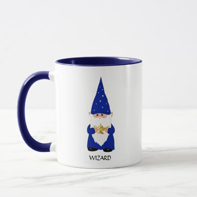 Caneca Wise Gnome vestido de azul com lâmpada (Esquerda)