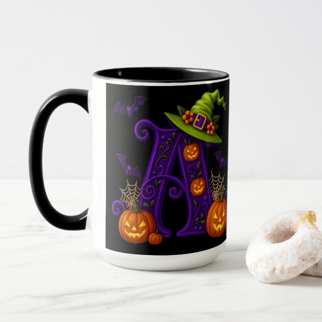 Caneca Witchy Halloween Inicial "A" (Com Donut)