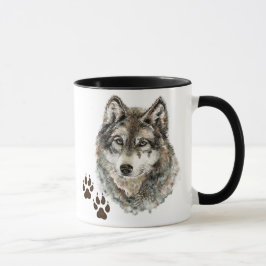 Caneca Wolf - Cinza de Aquarela Original - Rastreio Anima