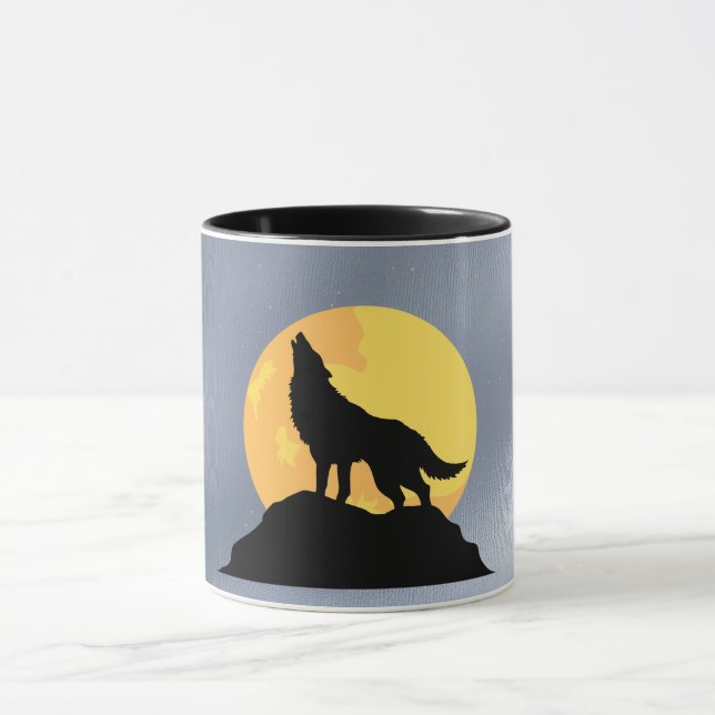 Caneca Wolf Howling na lua (Centro)