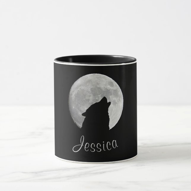 Caneca Wolf Howling na lua cheia, seu nome (Centro)