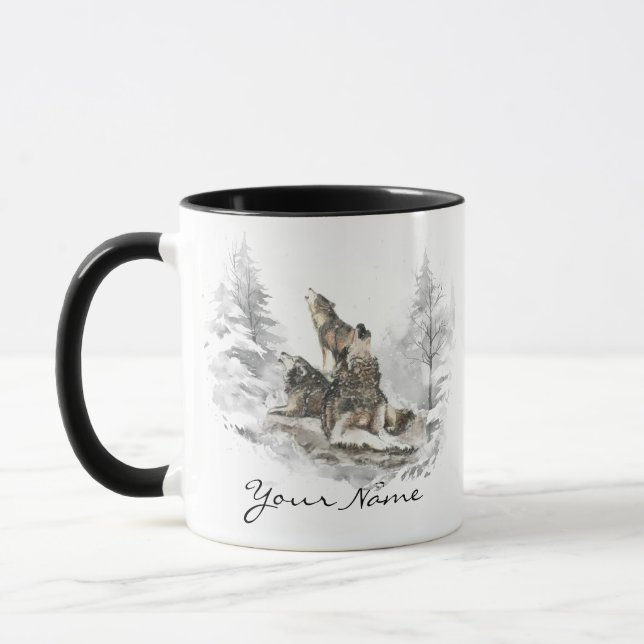 Caneca Wolf Pack Howling Winter Song Chorus Animal Art (Esquerda)