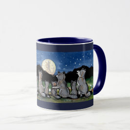 Caneca Wolf Wolves Howling em Moon Designer Dark Blue Mug