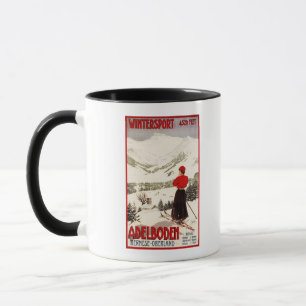 Caneca Woman Skier Overlook Adelboden Poster