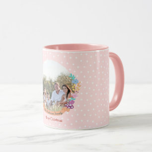 Caneca Wonderland cat floral wreath Xmas foto rosa